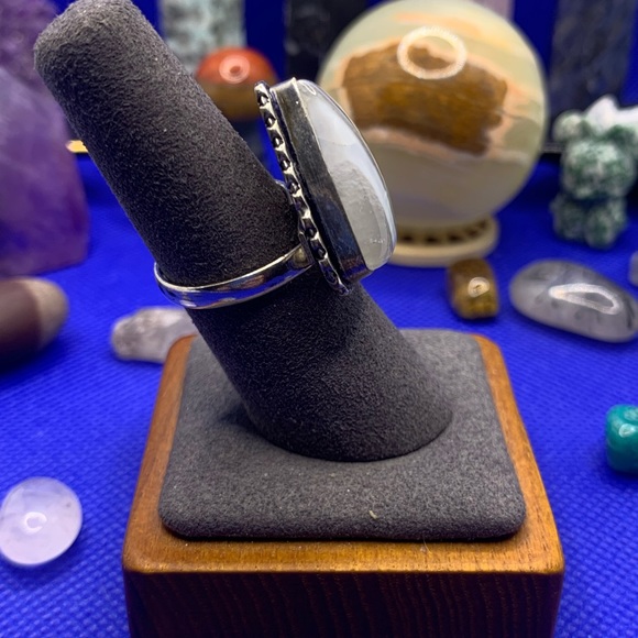 Comfort Curl Natural Blue Opal Adjustable Ring! .925 Sterling Silver Overlay - Picture 7 of 17